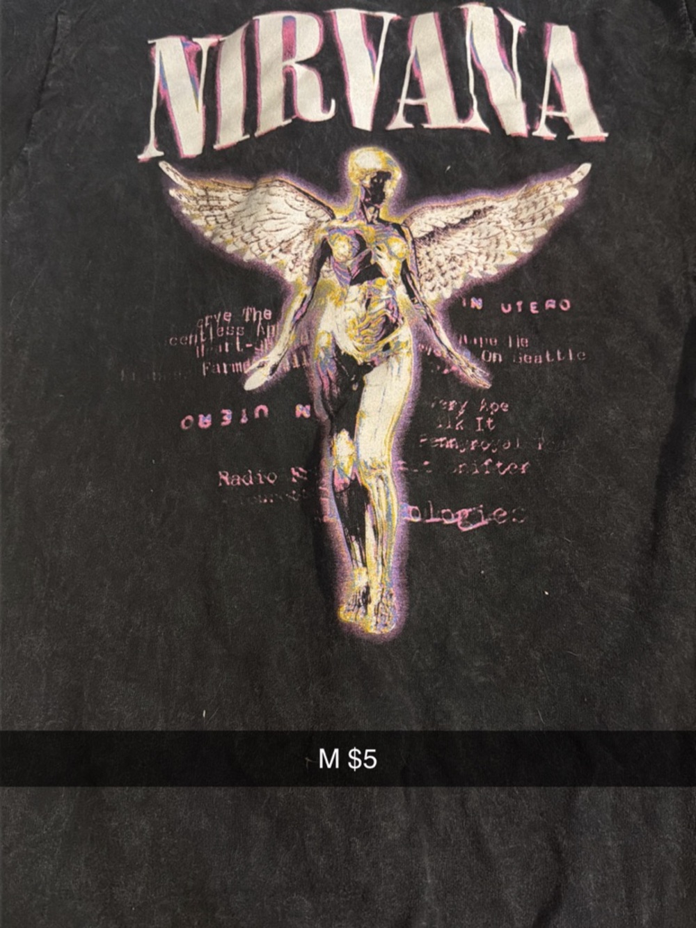 NIRVANA Black Short-Sleeve Tee with Angel Graphic